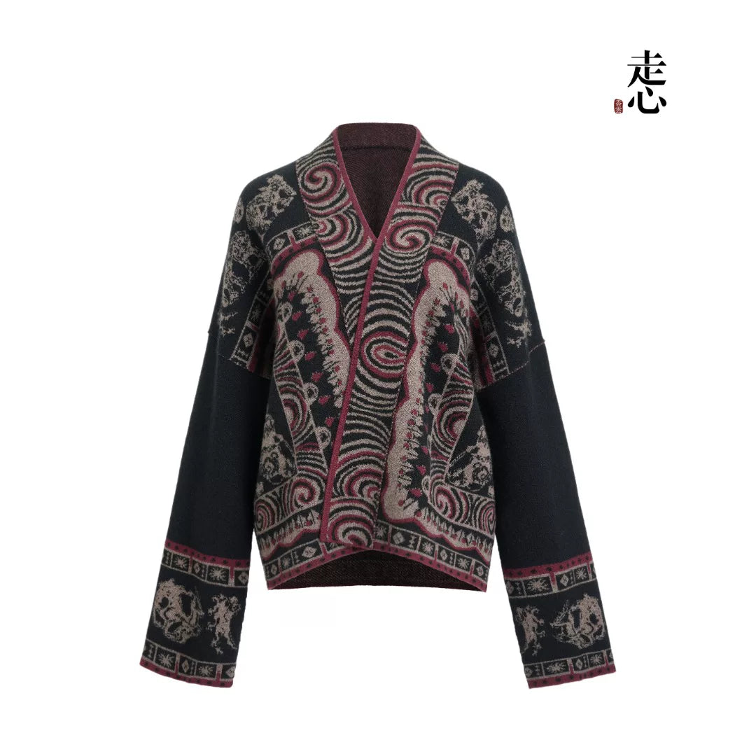 Luxury 630g Beasts Cashmere Cropped Cardigan-24ZX2417-1