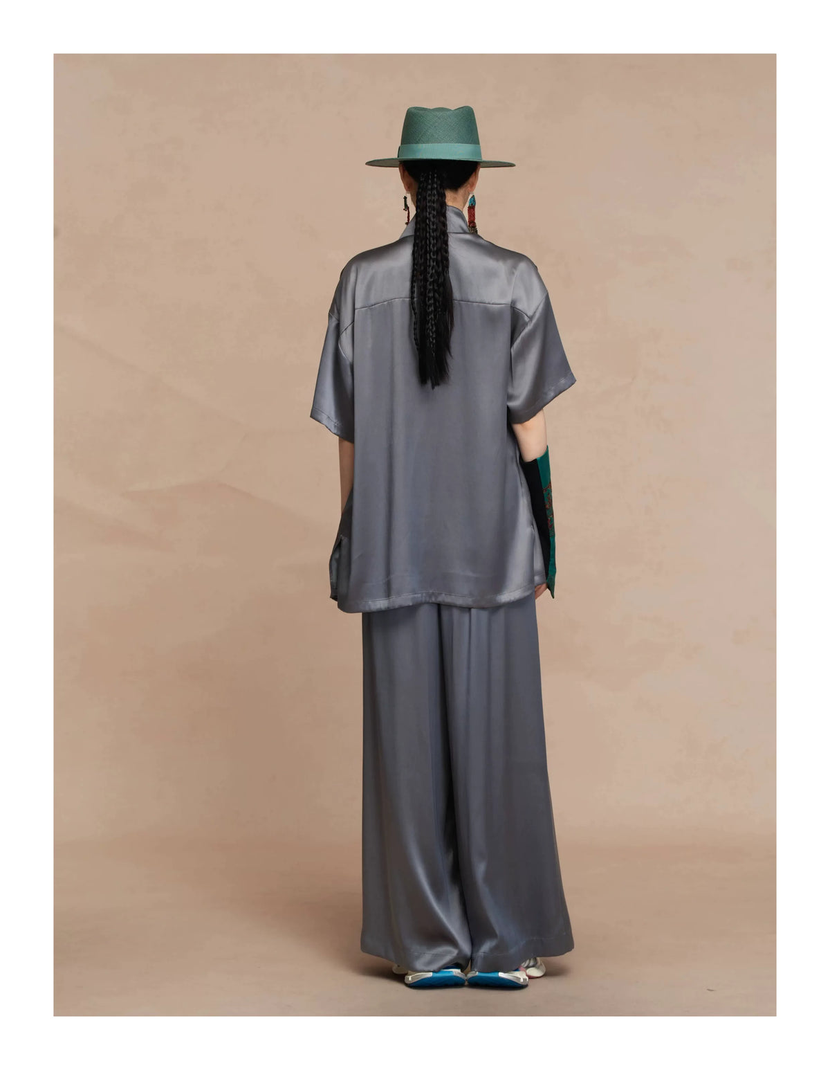 Luxury Celadon Silk Peony Layered Pants-26ZKZ6551