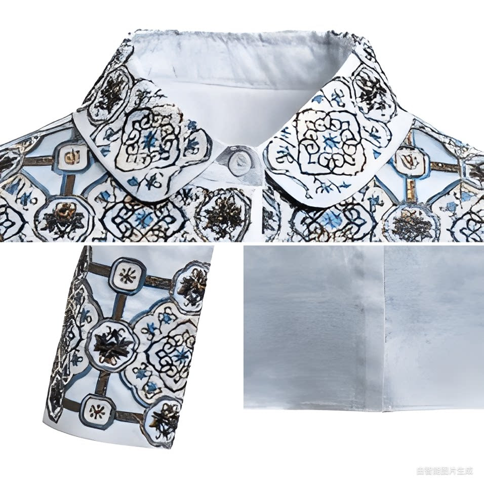 Luxury Porcelain Blue Silk Brocade Shirt-25ZY51160032