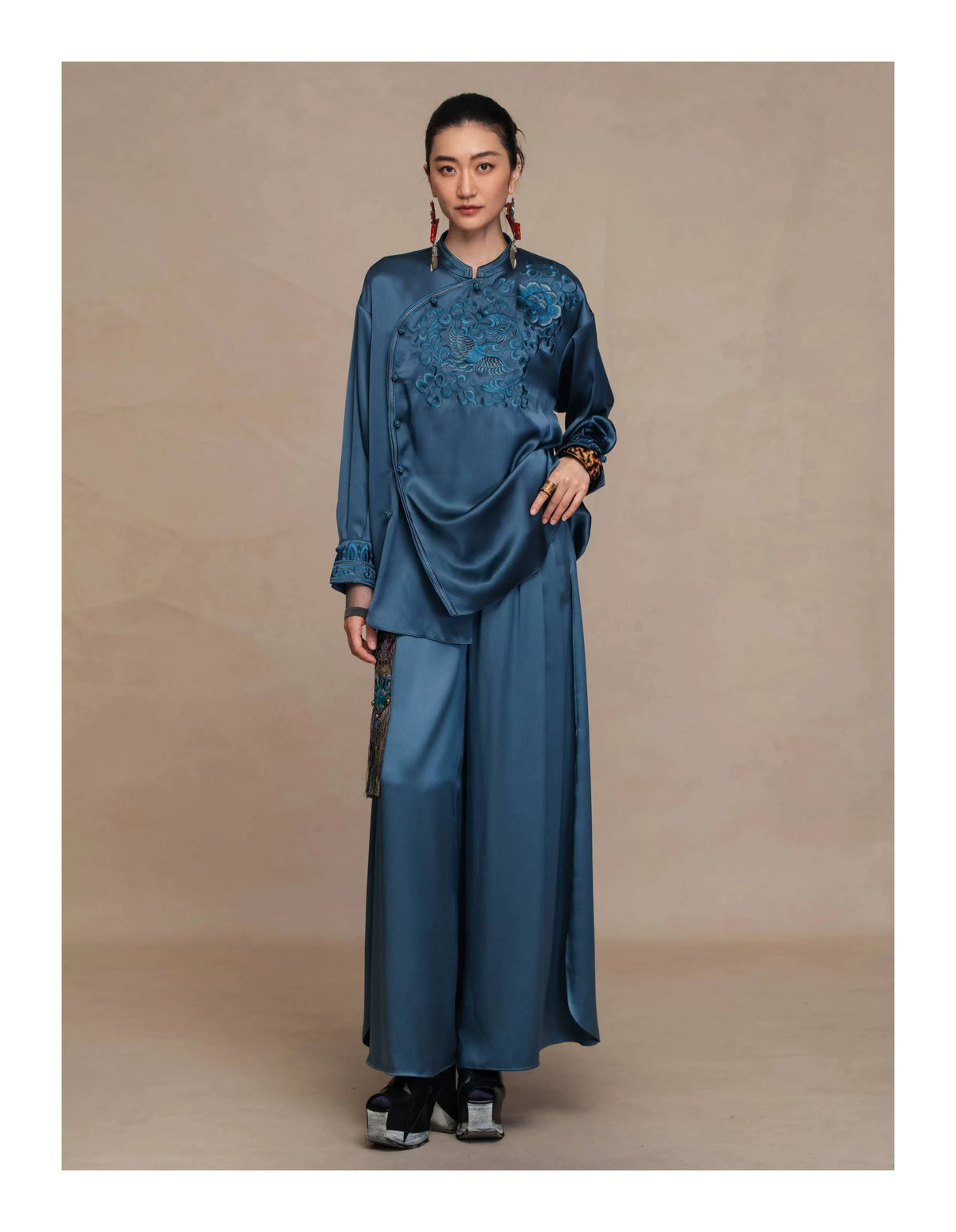 Luxury 60 Momme Silk Phoenix Mandarin Shirt- 26ZCS6679