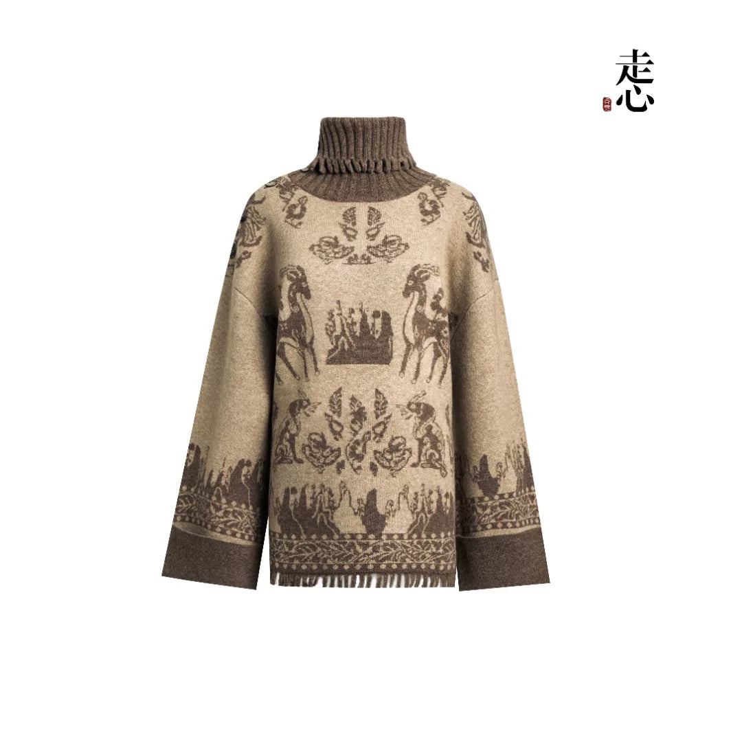 Luxury 790g Camel Dunhuang Deer Cashmere Top-24ZX2423-1