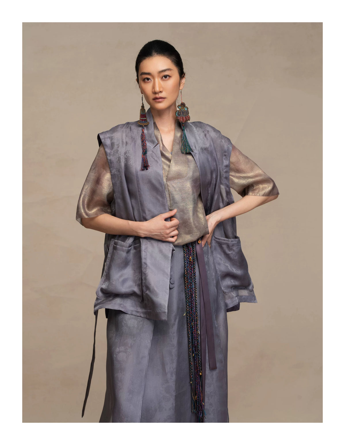 Luxury Silk Organza Crossover Wrap Vest- 26Y10101