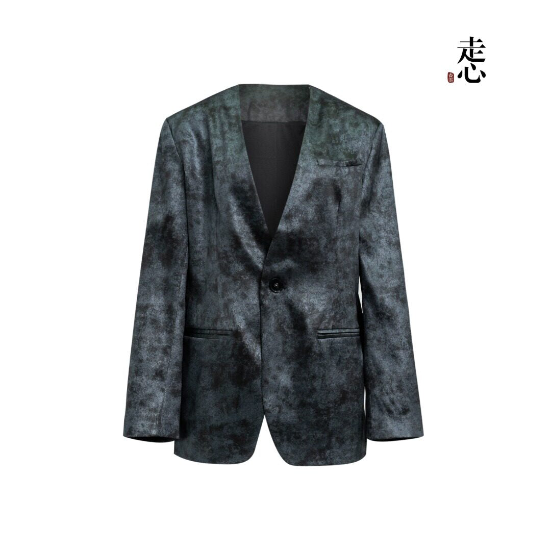 Luxury Bronze Gilded Silk Collarless Blazer-26Z2Y218659
