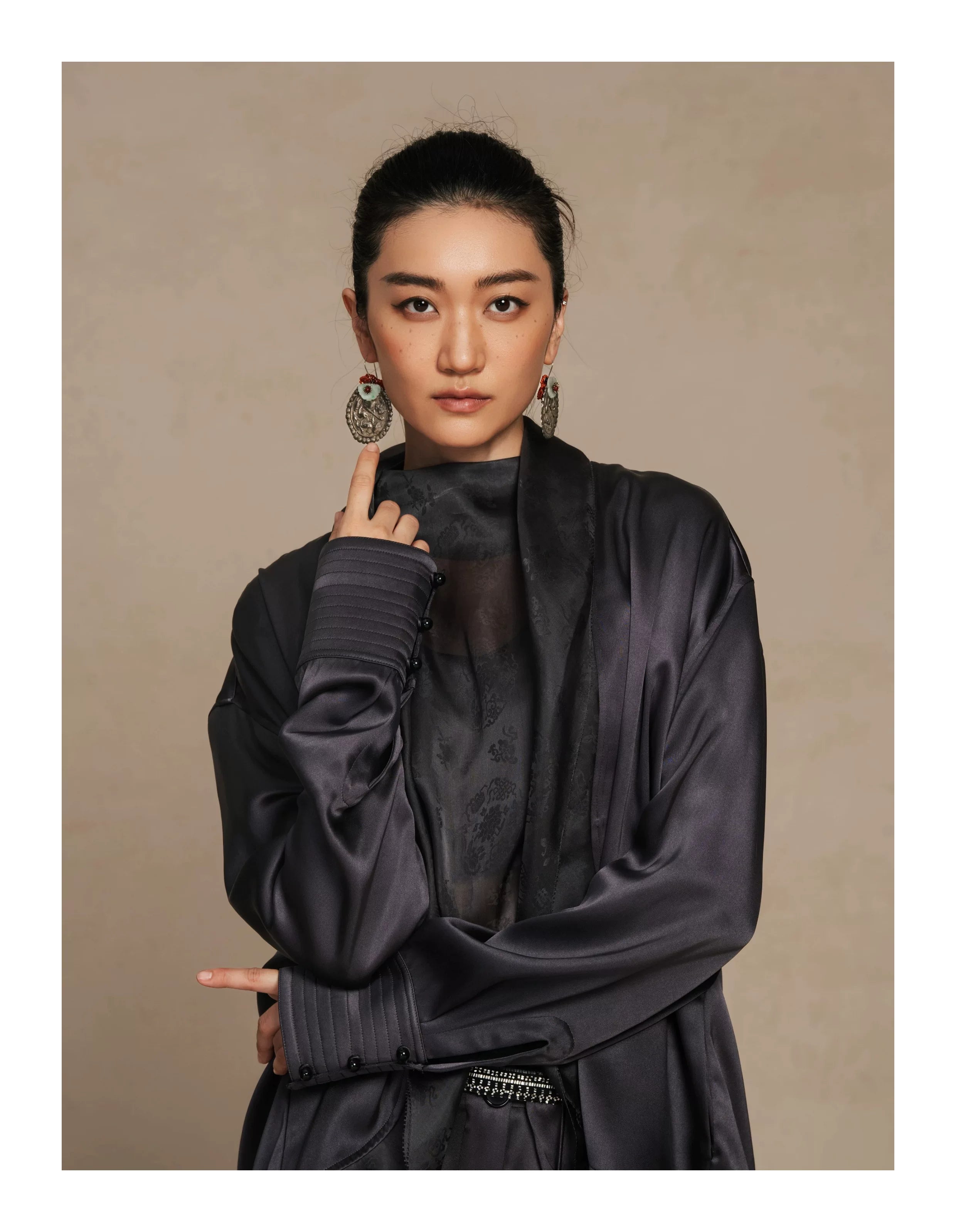 Luxury Midnight Blue Silk Organza Cardigan-26Y21001