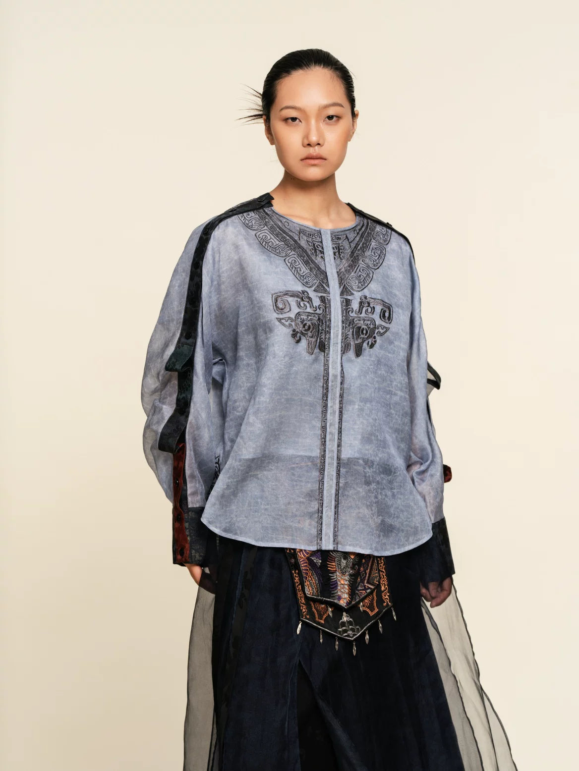 Luxury Bronze Verdigris Silk Pullover Top-25ZYL668