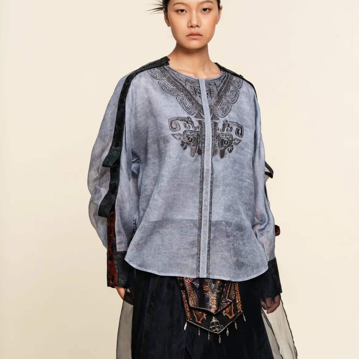 Luxury Bronze Verdigris Silk Pullover Top-25ZYL668