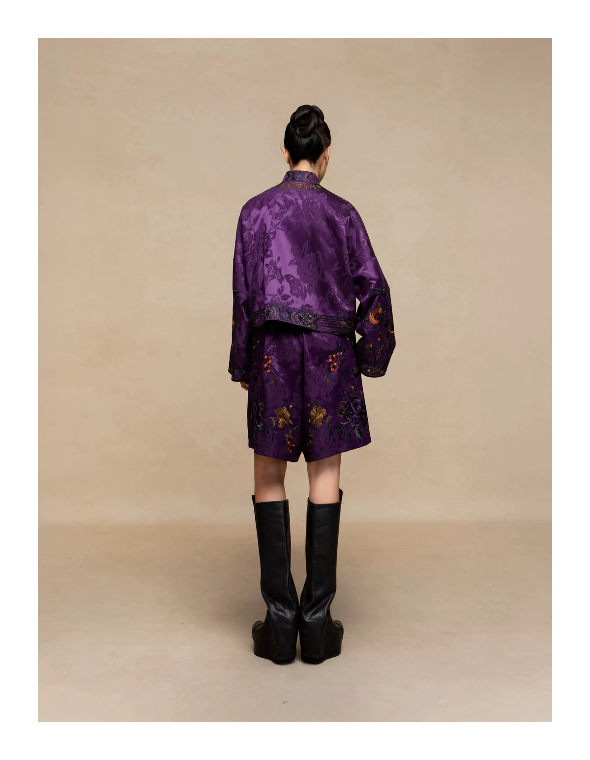 Luxury Imperial Violet Silk Brocade Shorts-25ZKZ6121