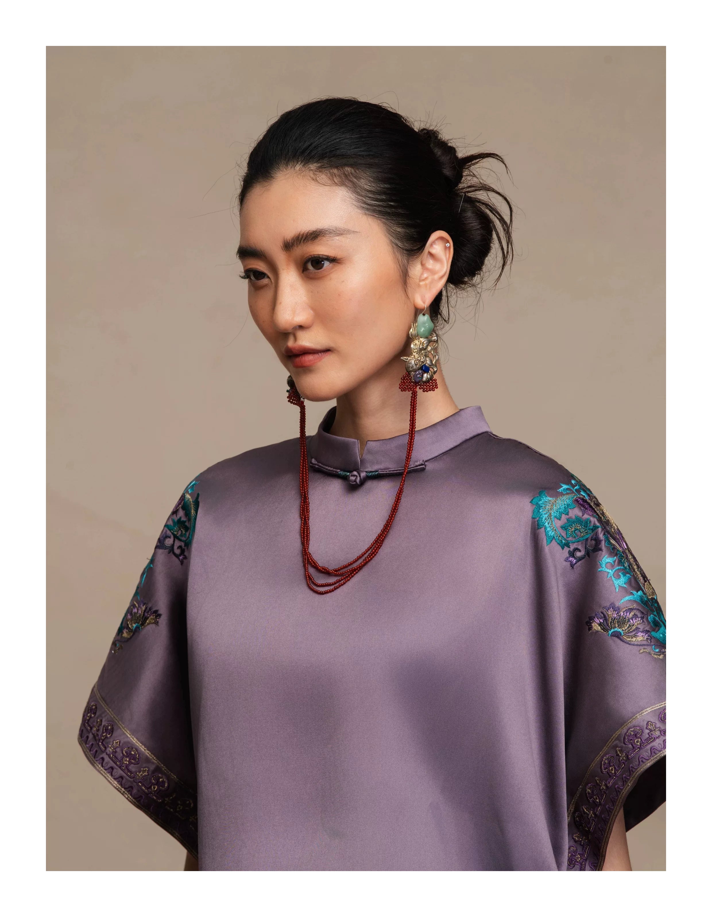 Luxury Imperial Porcelain Silk Batwing Top- 26Y12401