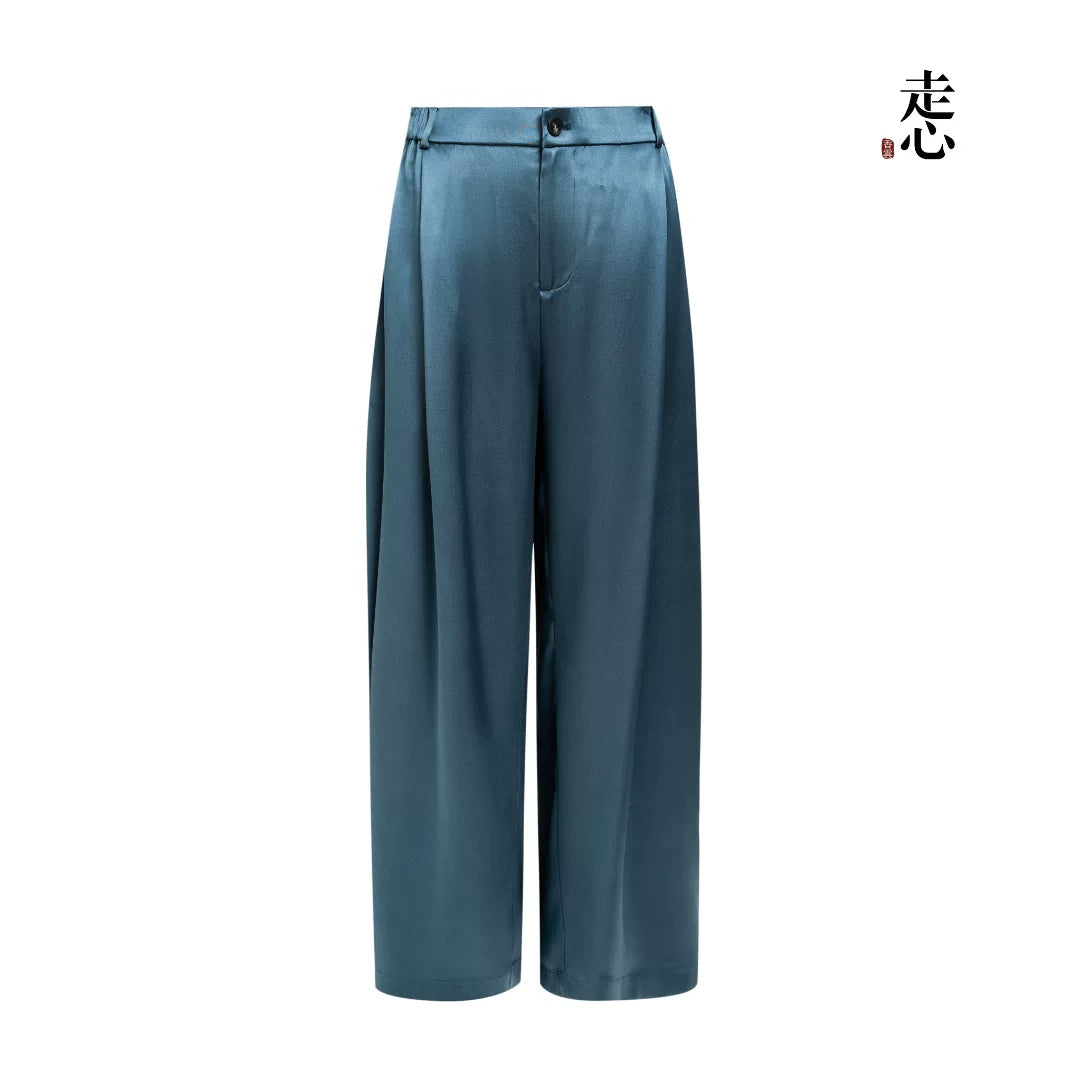 Luxury Glacial Silver Heavy Silk Palazzo Pants-25Z26311599