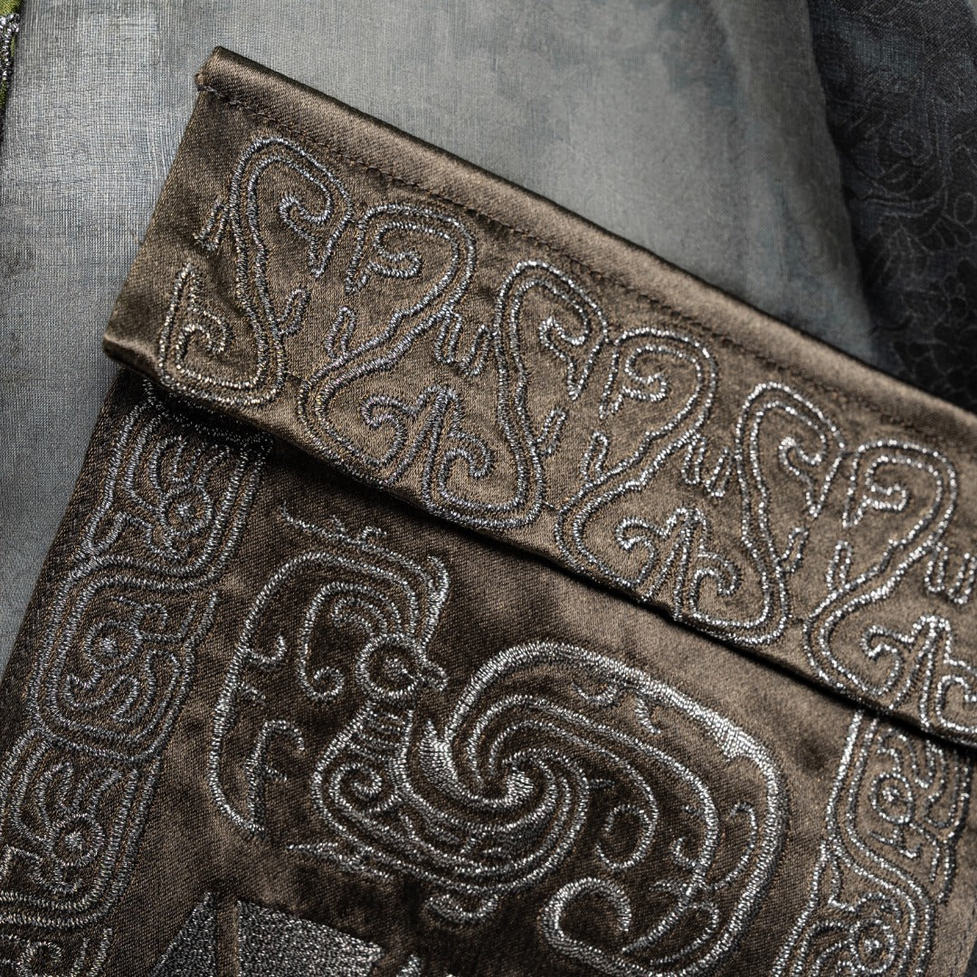 Bronze Patchwork Silk Cardigan—25Z204M