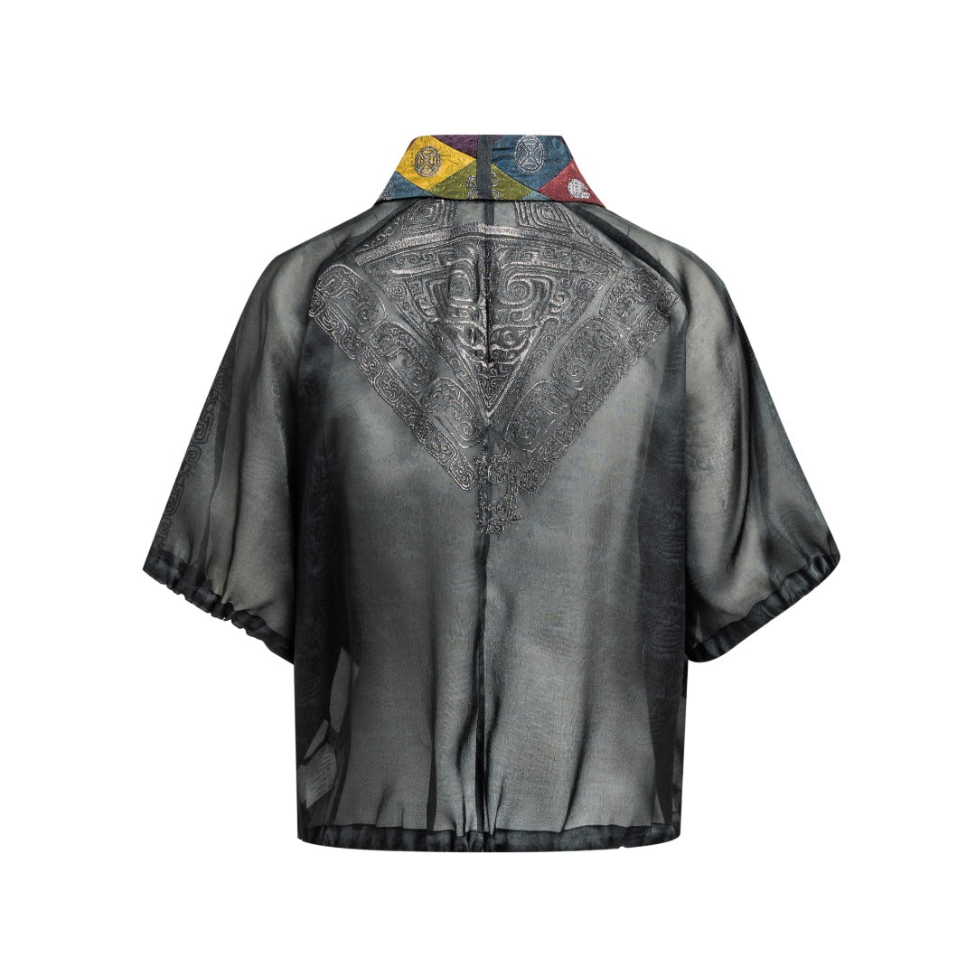 Bronze Patchwork Silk Cardigan—25Z204M