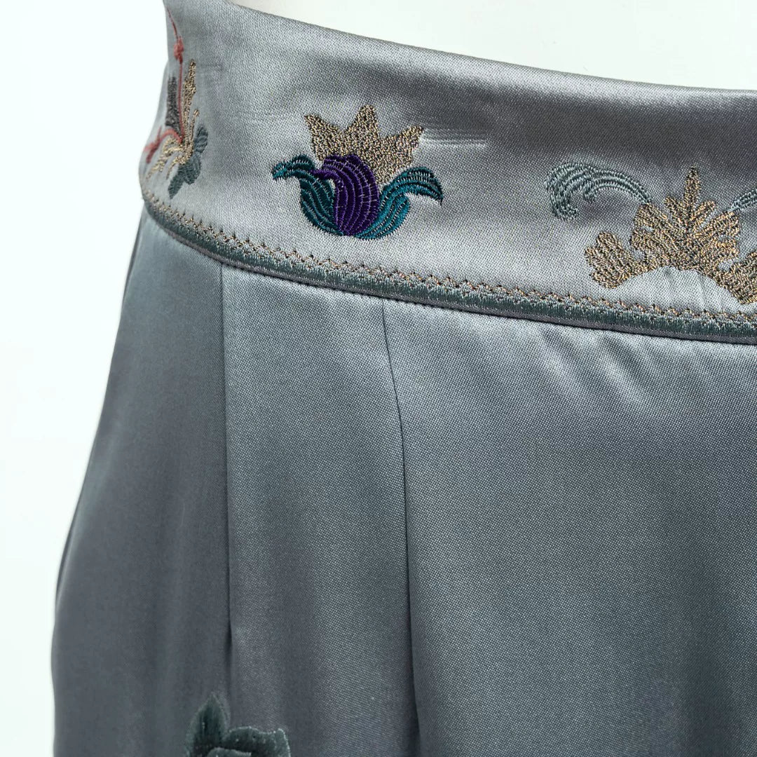 Luxury Celadon Silk Peony Pencil Skirt- 26ZDQ6568