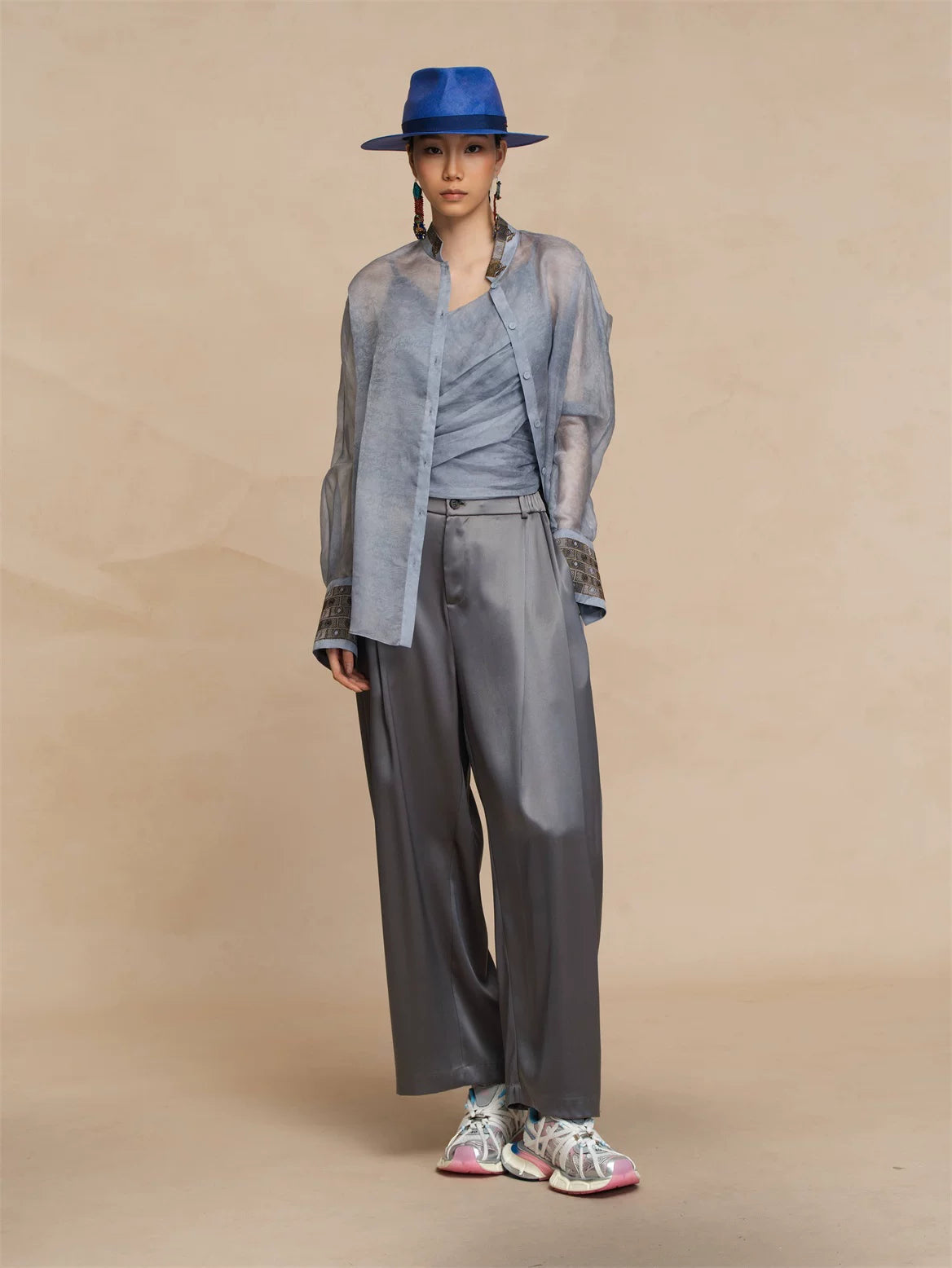 Luxury Green Silk Organza Mandarin Shirt-25ZY51360051
