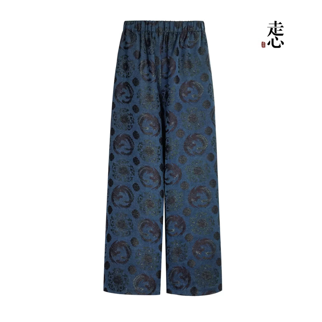 Luxury Blue Song Brocade Wide-Leg Pants-26Z2Y311159