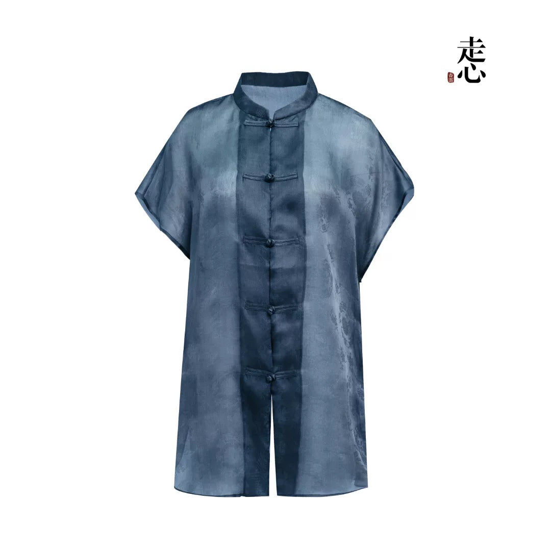 Luxury Silk Organza Mandarin Blouse Top- 26Z2Y218259