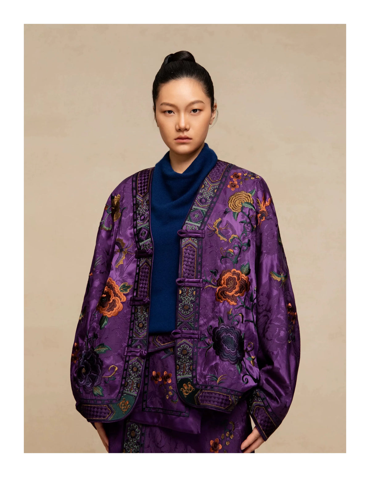 Luxury Imperial Violet Silk Cardigan Jacket-25ZWT5965