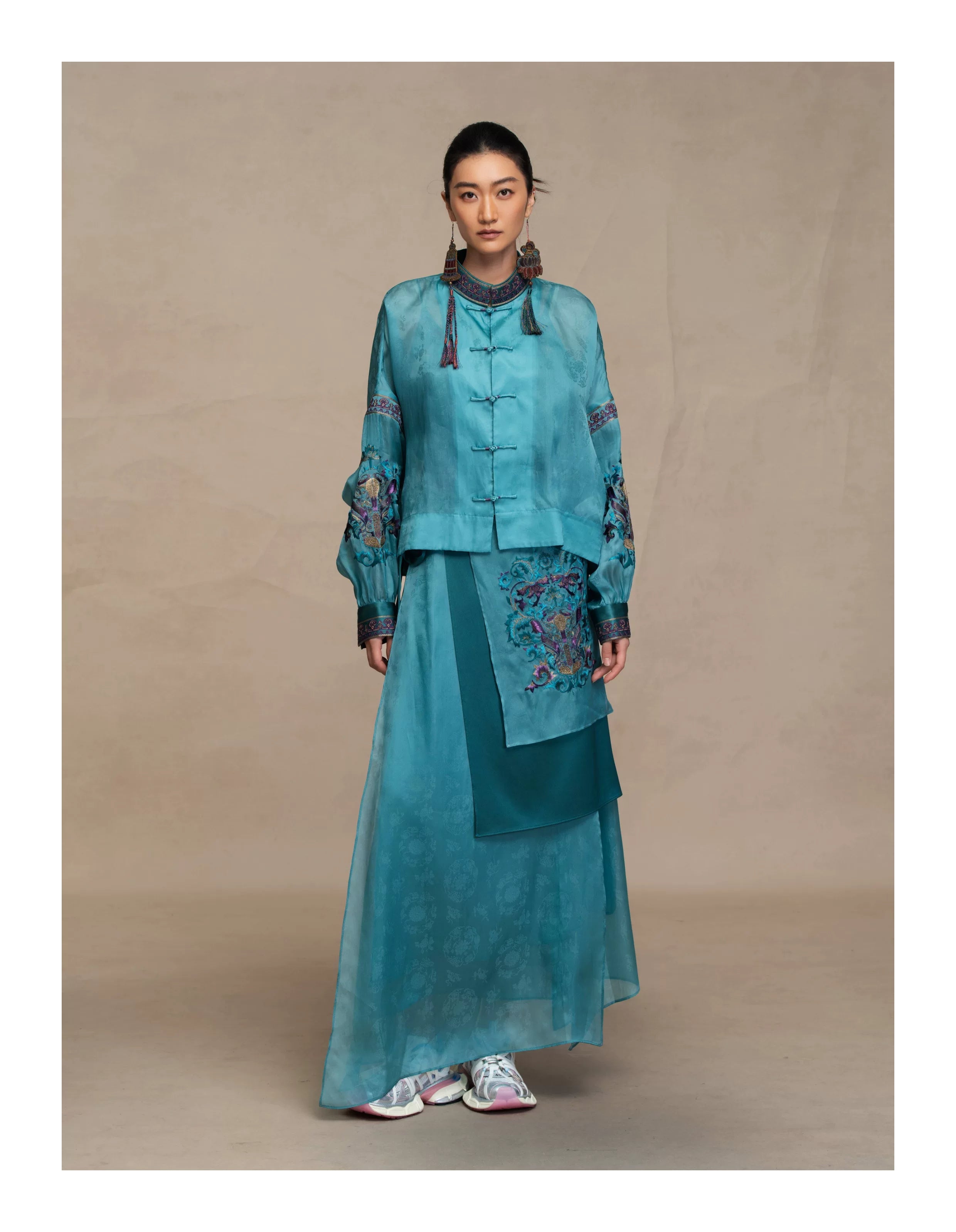 Luxury Imperial Porcelain Silk Wrap Skirt- 26Y13901