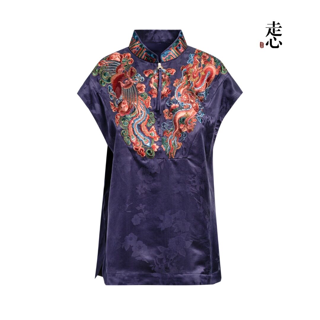 Luxury Dragon & Phoenix Silk Tunic Top-26ZW62F