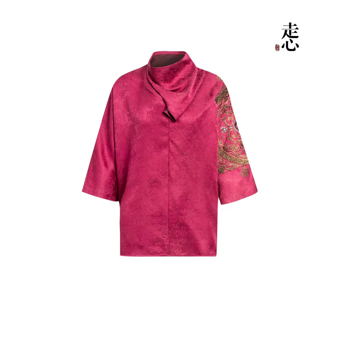 Luxury Magenta Silk Brocade Tunic Top-25ZW63F