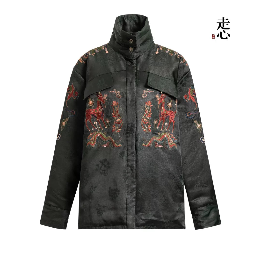Luxury Blue Silk Deer Utility Jacket-24Z45901/24Z36091