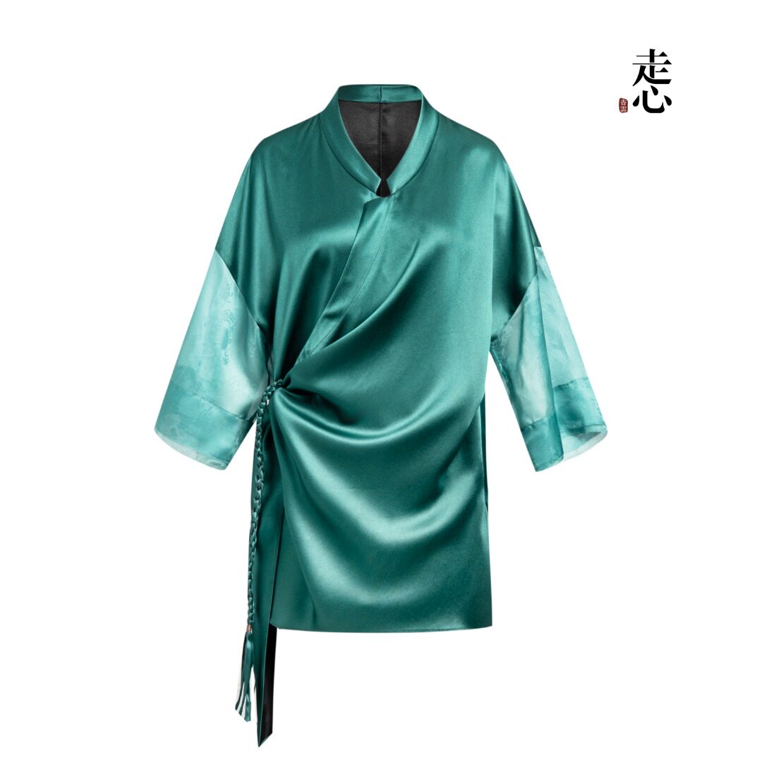 Luxury Peacock Emerald Heavy Silk Wrap Kimono Jacket-26Y06101