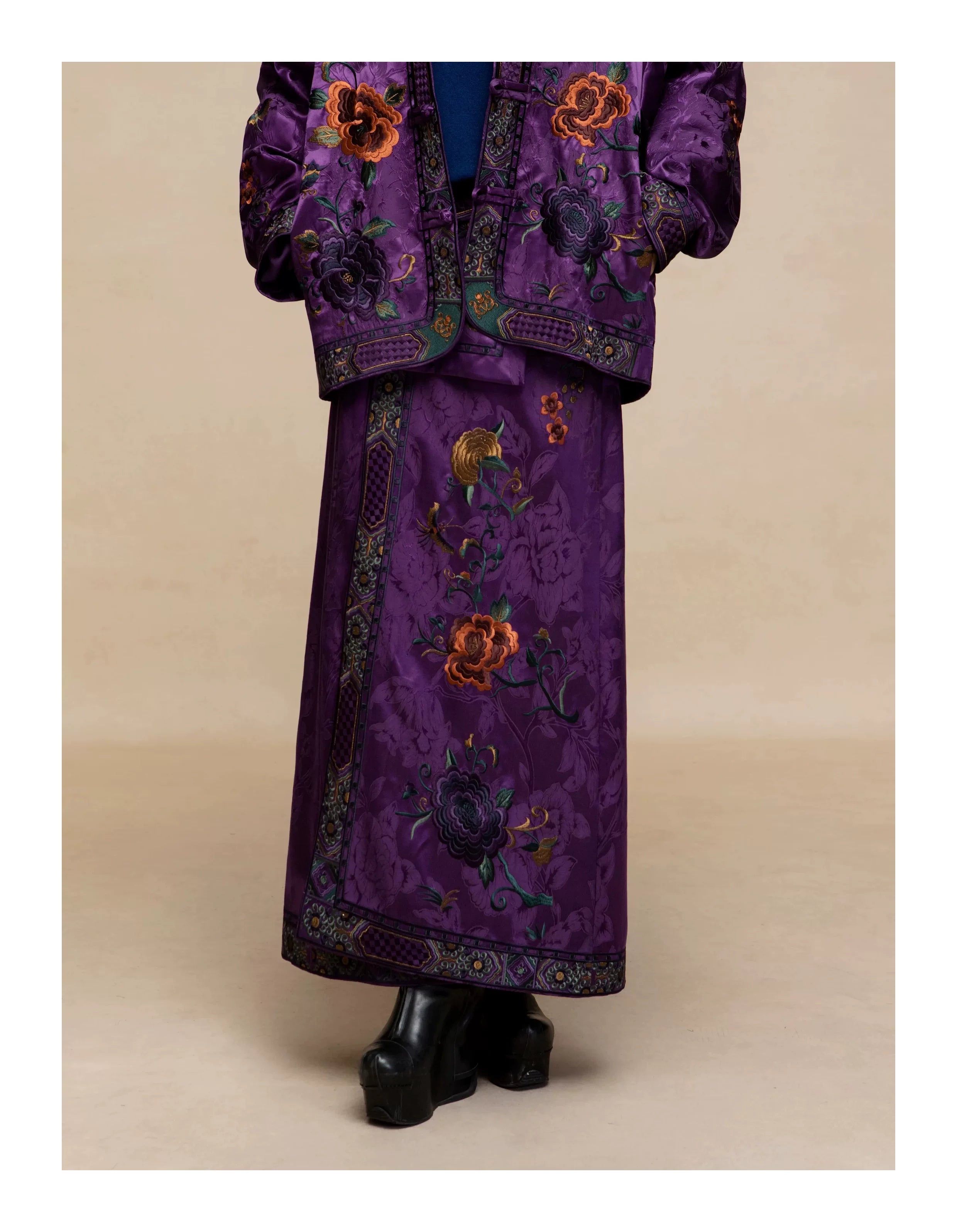 Luxury Imperial Violet Silk Maxi Skirt-25ZDQ6096
