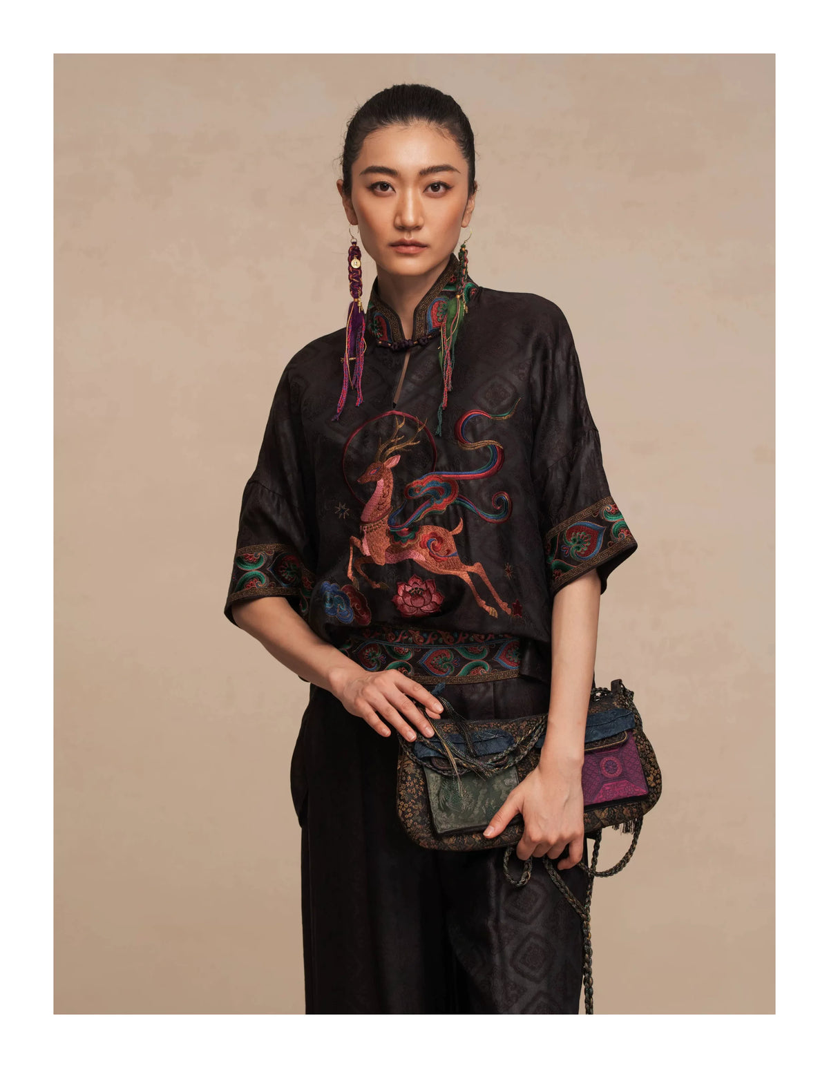 Luxury Dunhuang Deer Silk Brocade Top-26ZW034F