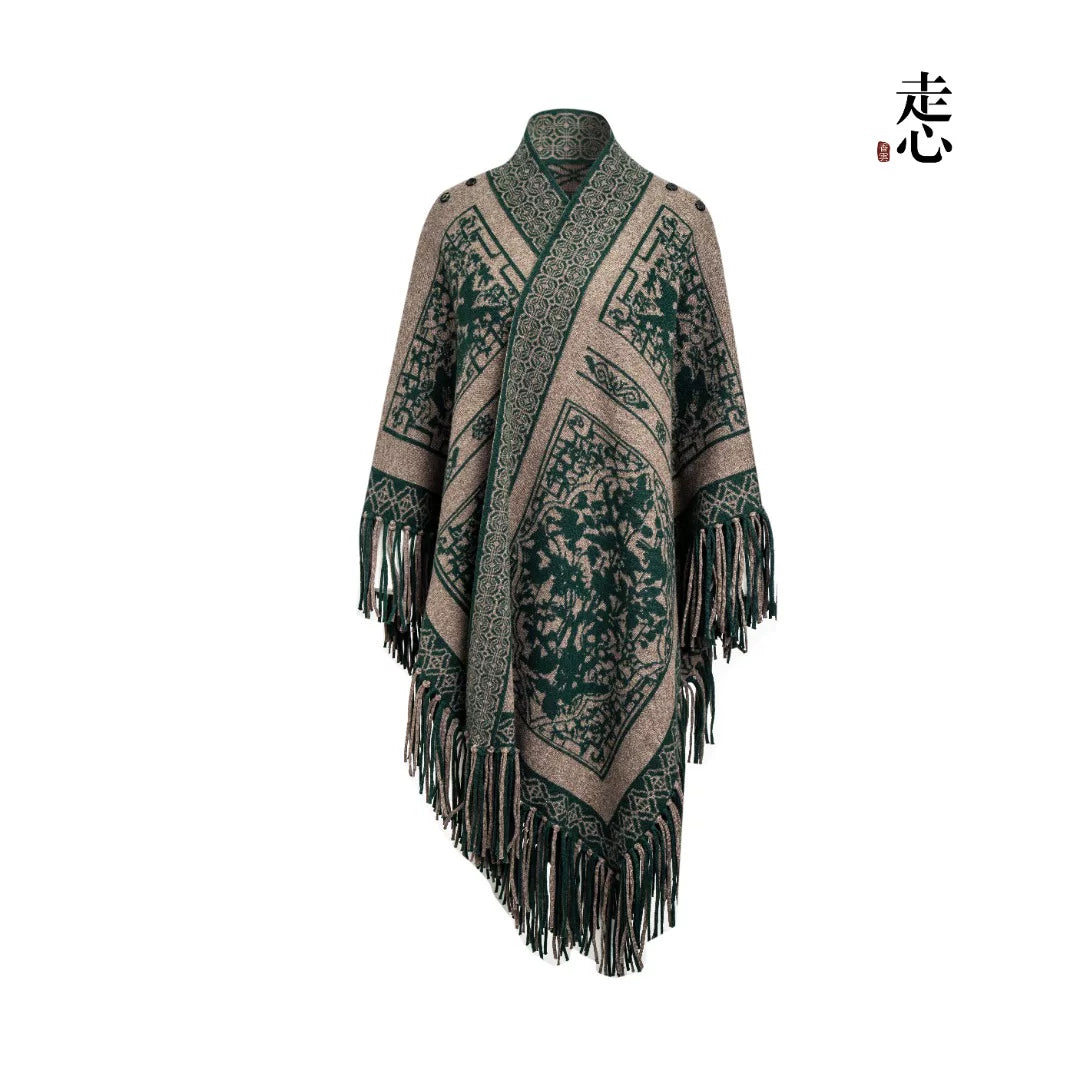 Luxury 1200g Cashmere Navy Gilded Cape-25ZX2513