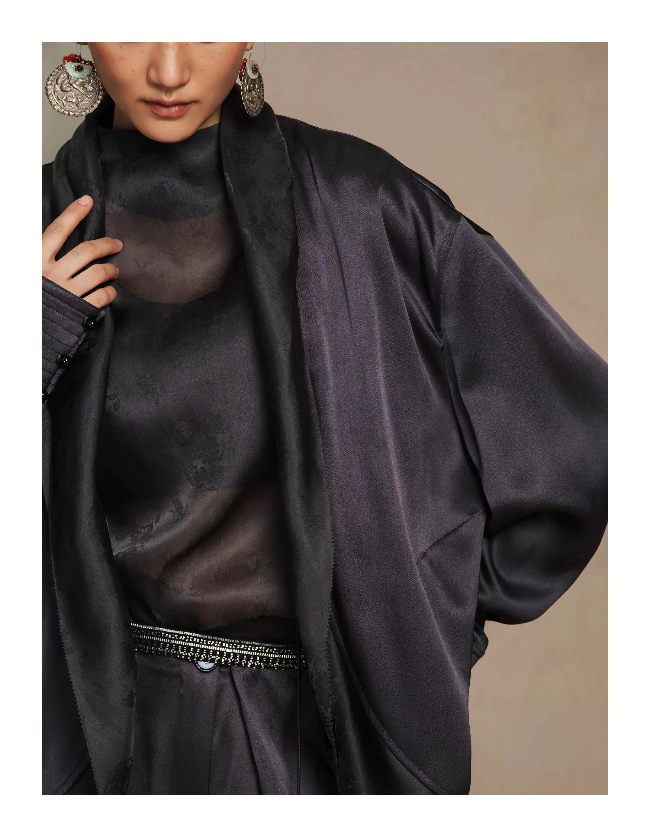Luxury Midnight Blue Silk Organza Cardigan-26Y21001