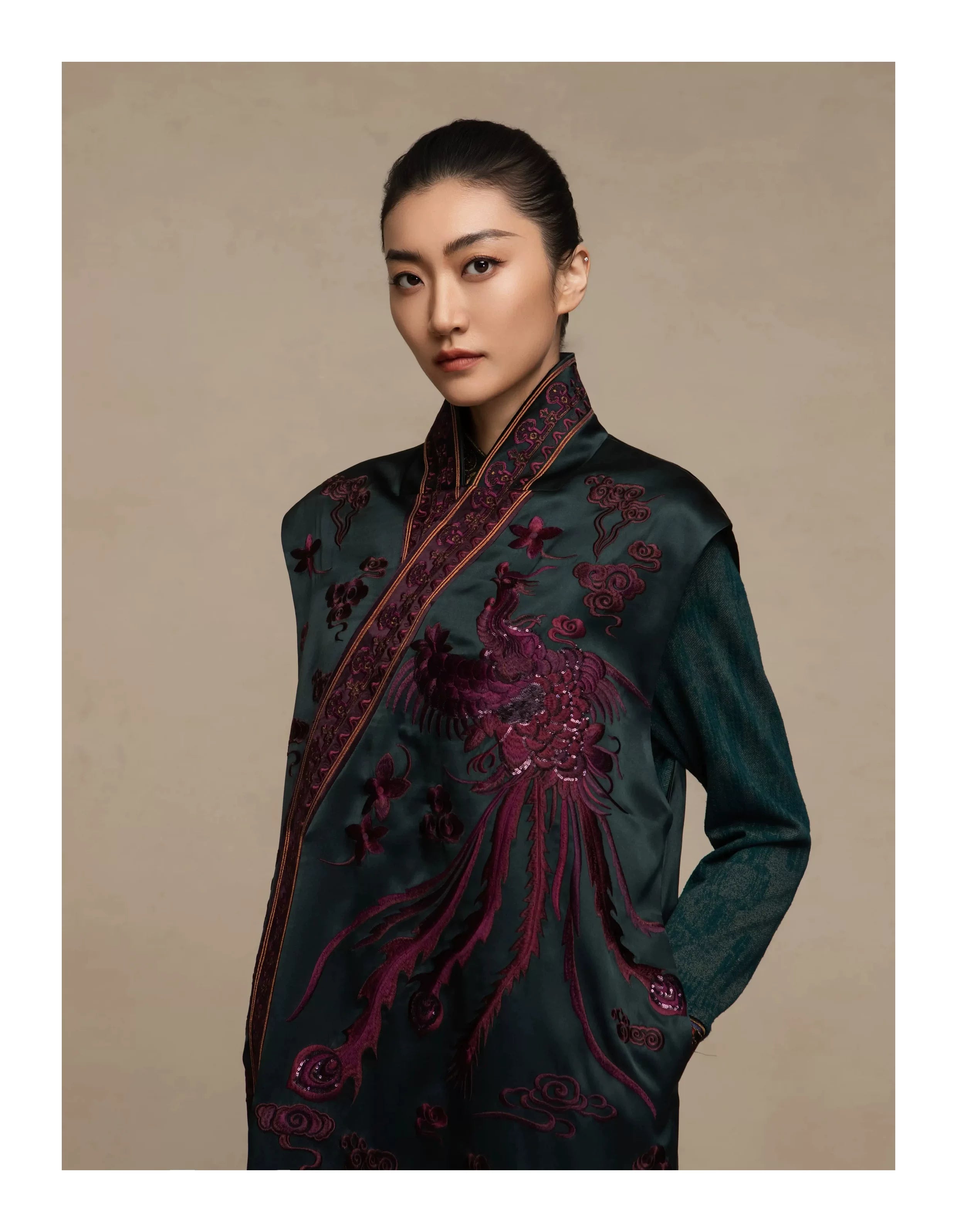 Luxury Twin Phoenix Heavy Silk Long Vest-26ZLY6133