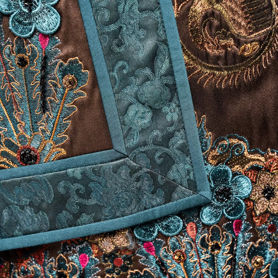 Luxury Teal Song Brocade Phoenix Wrap Skirt-25ZDQ5827