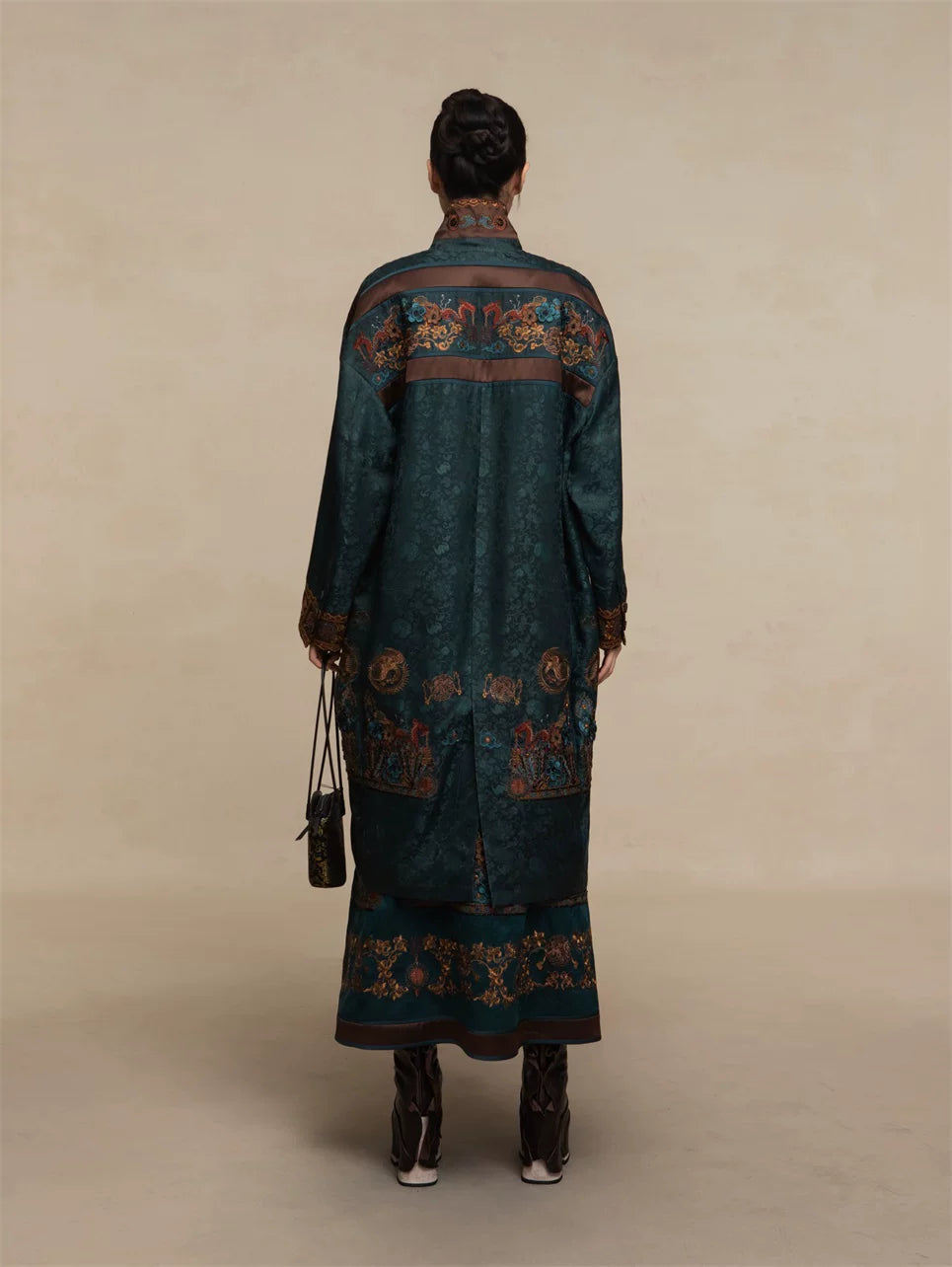Luxury Teal Phoenix Coronet Robe Coat-25ZWT5796