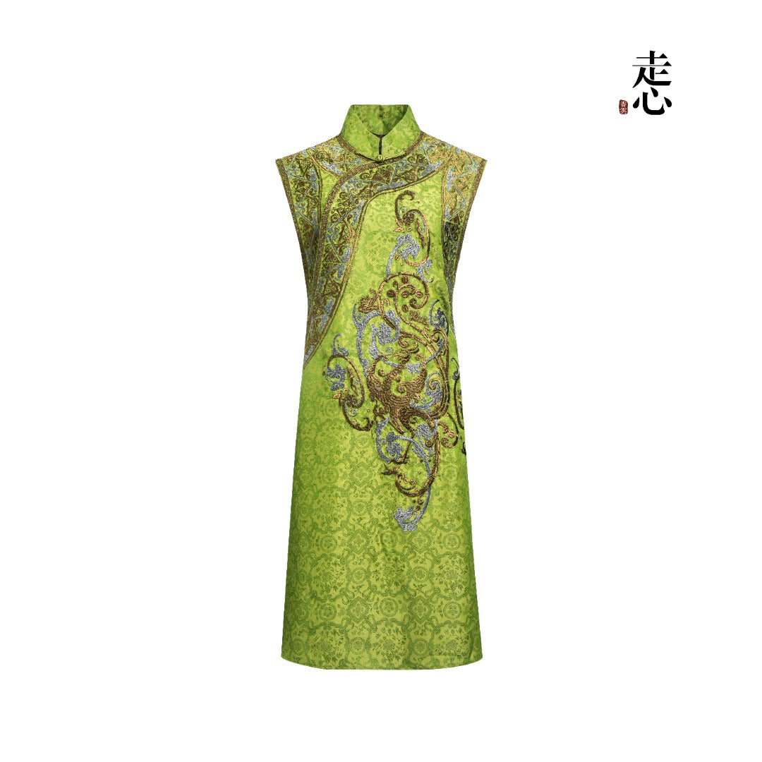 Colorblock Silk Long Vest--25ZW107F