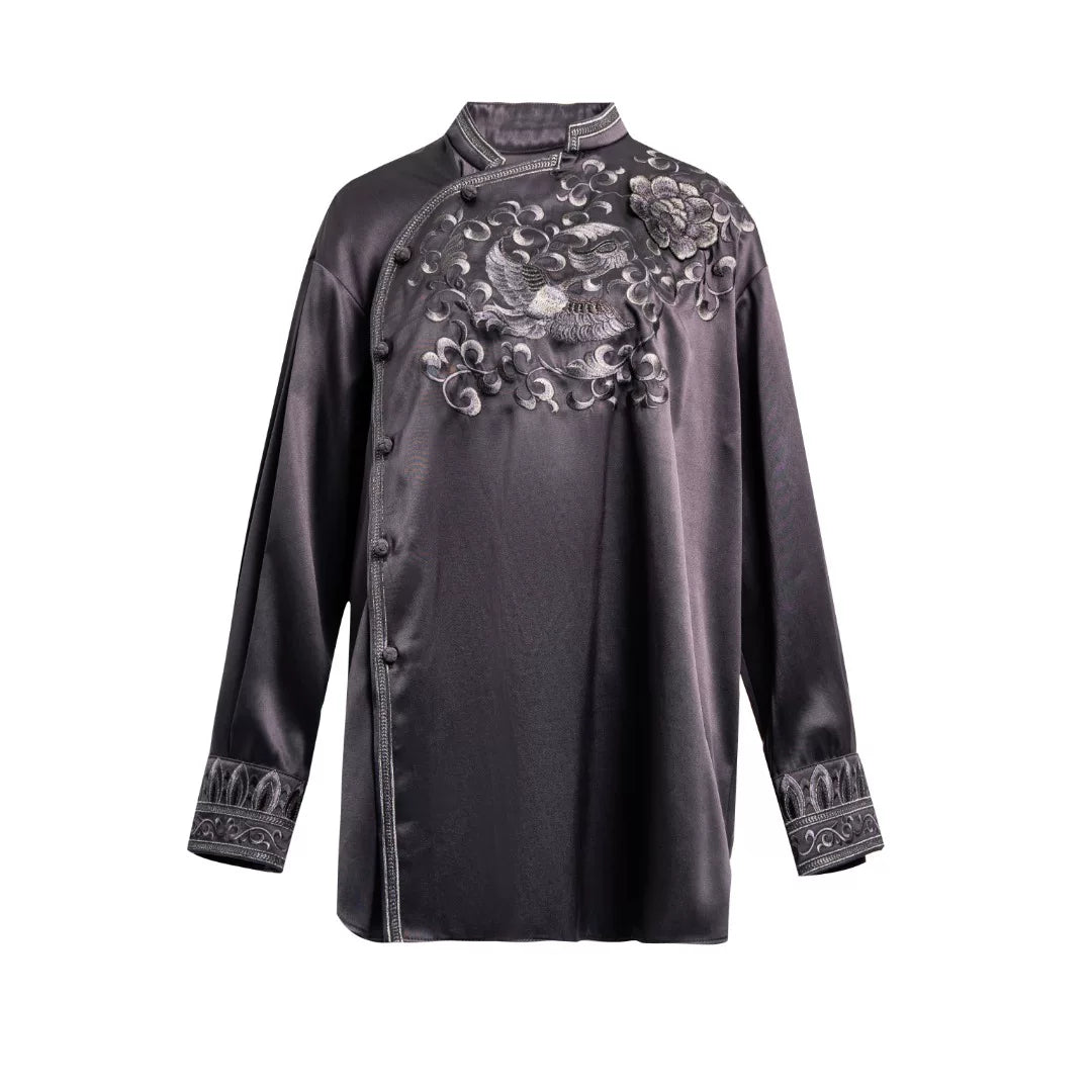 Luxury 60 Momme Silk Phoenix Mandarin Shirt- 26ZCS6679