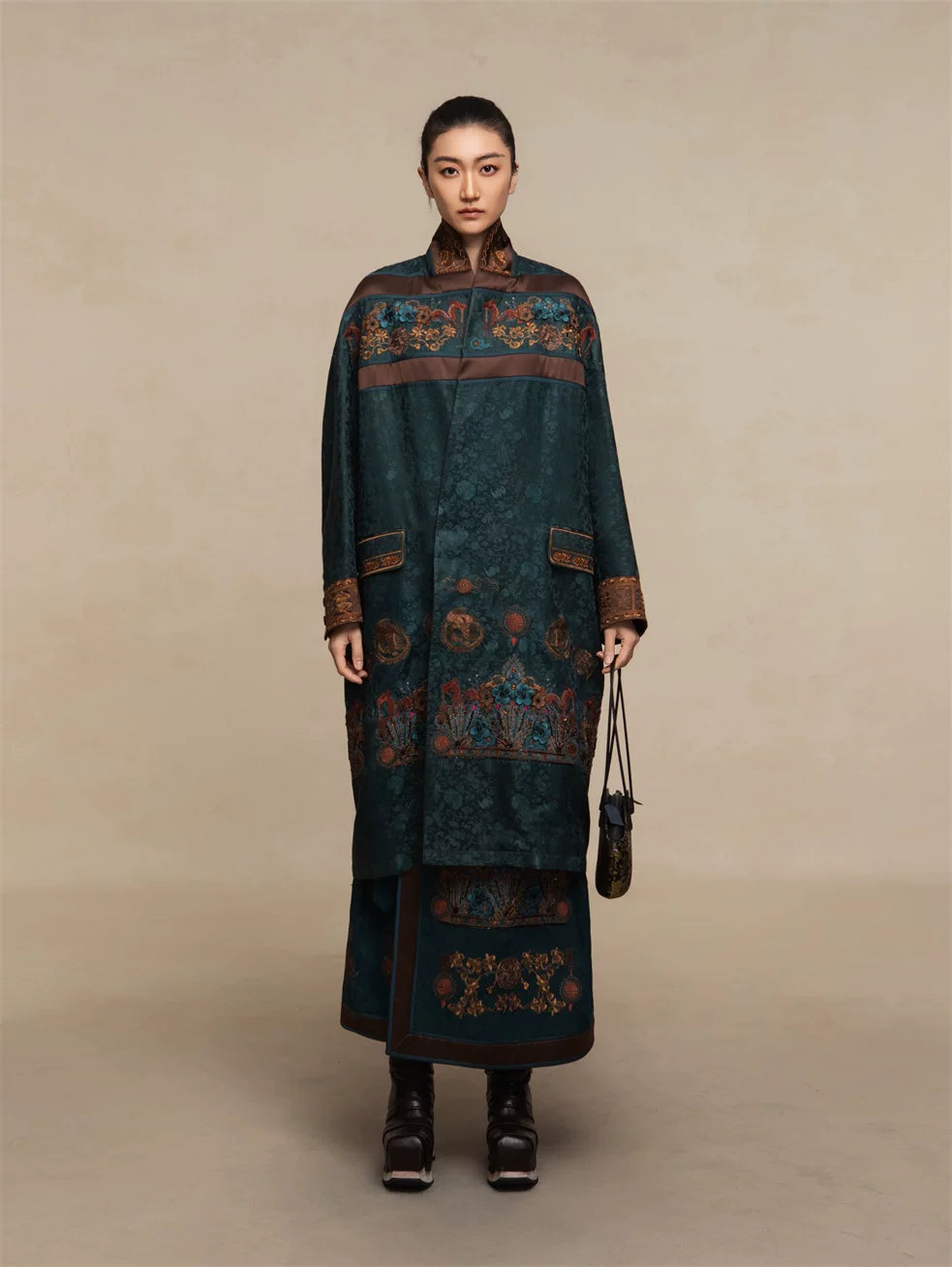 Luxury Teal Phoenix Coronet Robe Coat-25ZWT5796
