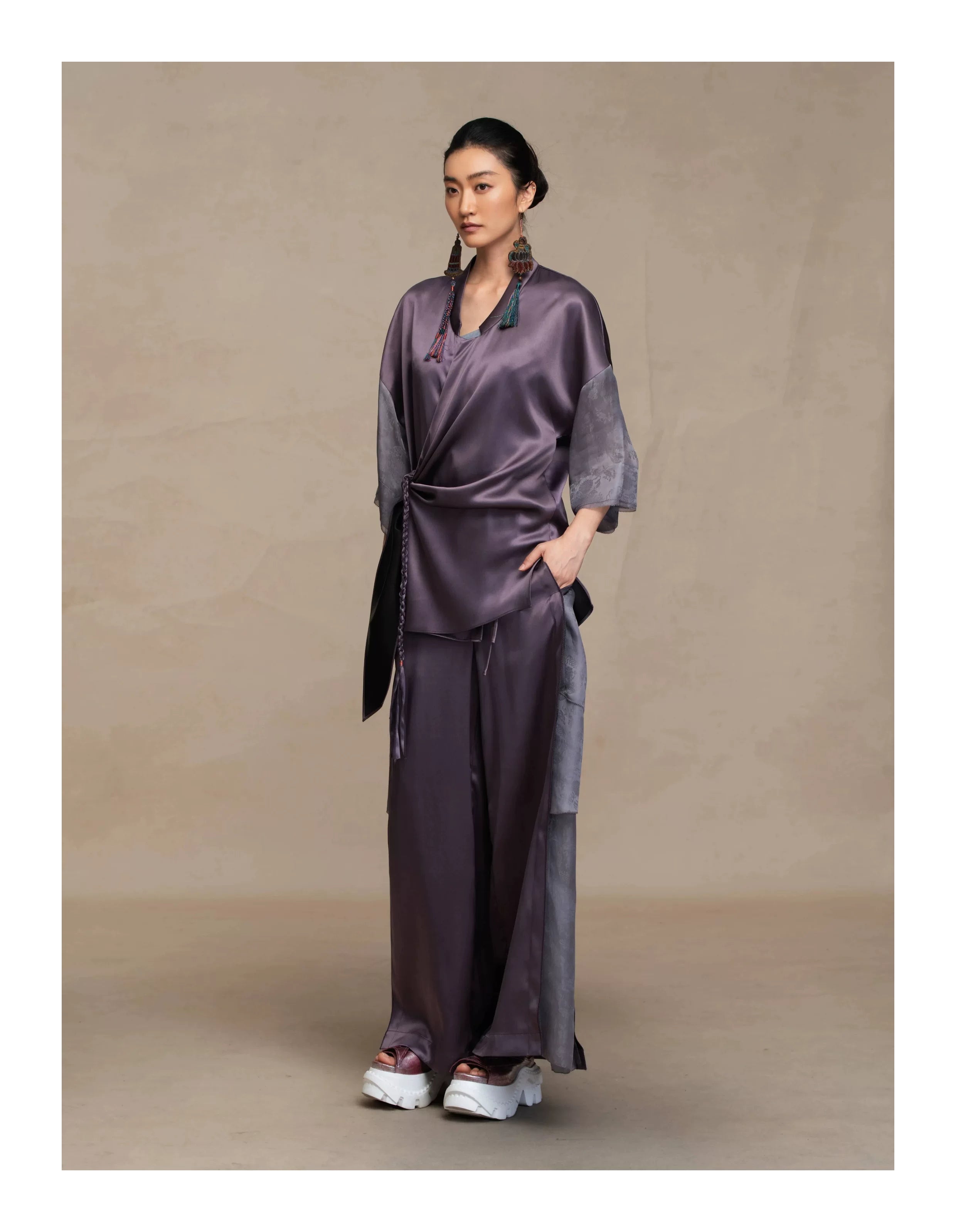 Luxury Spliced Silk Palazzo Pants- 26Y07901