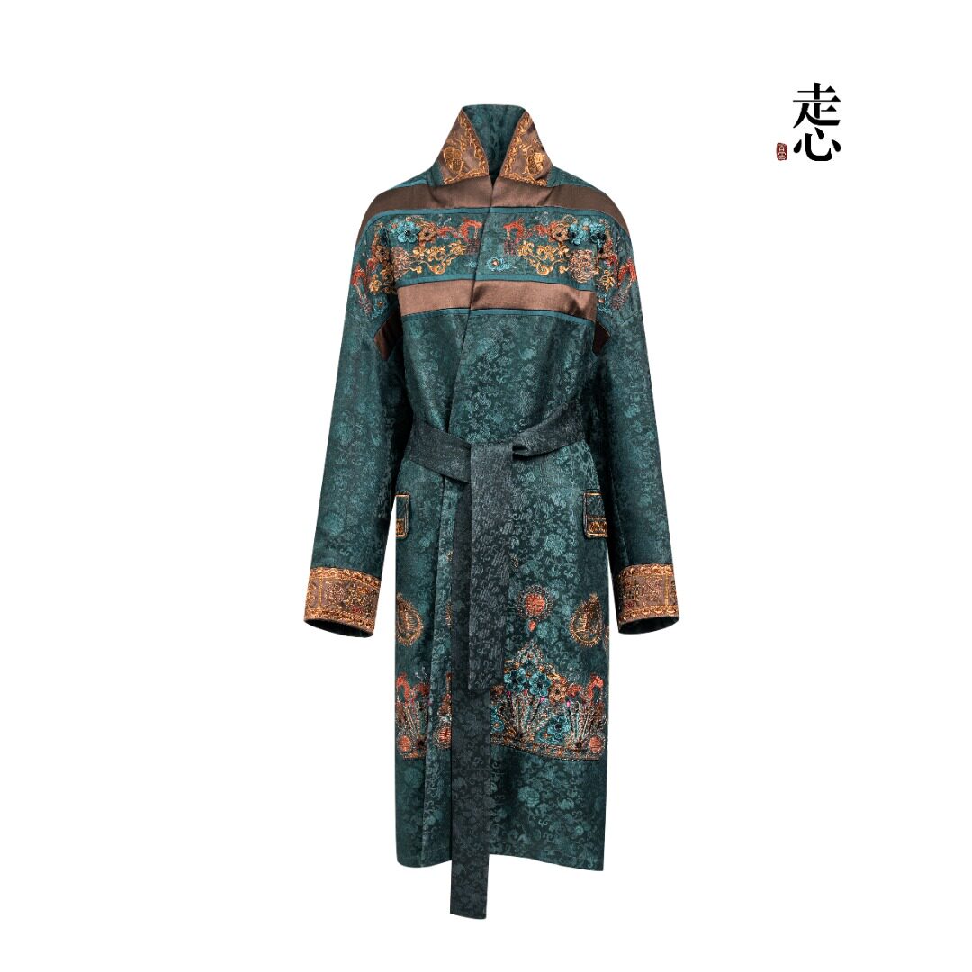 Luxury Teal Phoenix Coronet Robe Coat-25ZWT5796