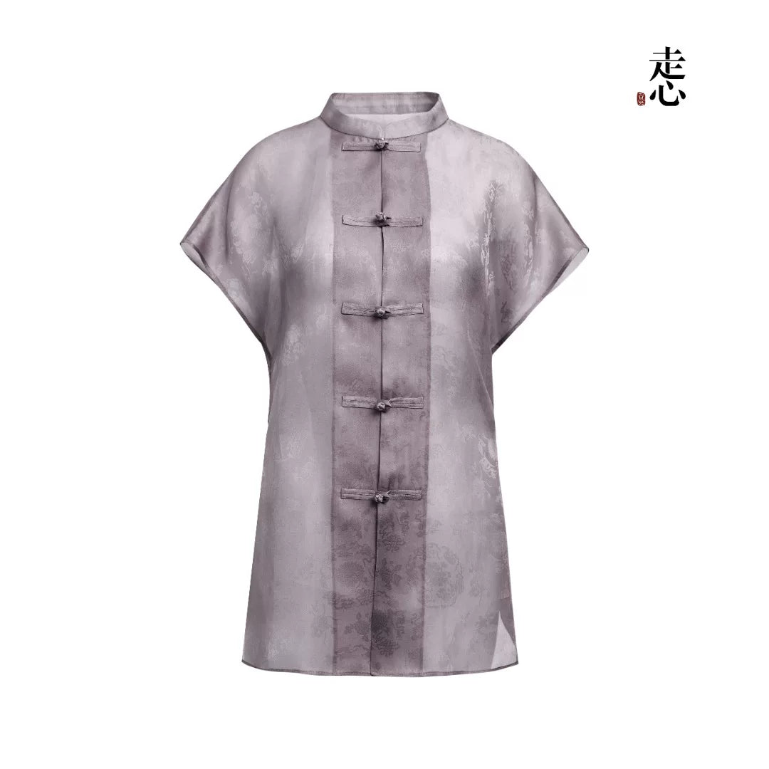 Luxury Silk Organza Mandarin Blouse Top- 26Z2Y218259