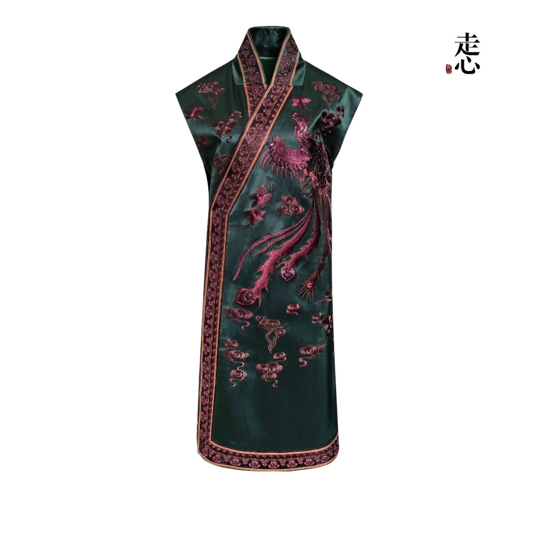 Luxury Twin Phoenix Heavy Silk Long Vest-26ZLY6133