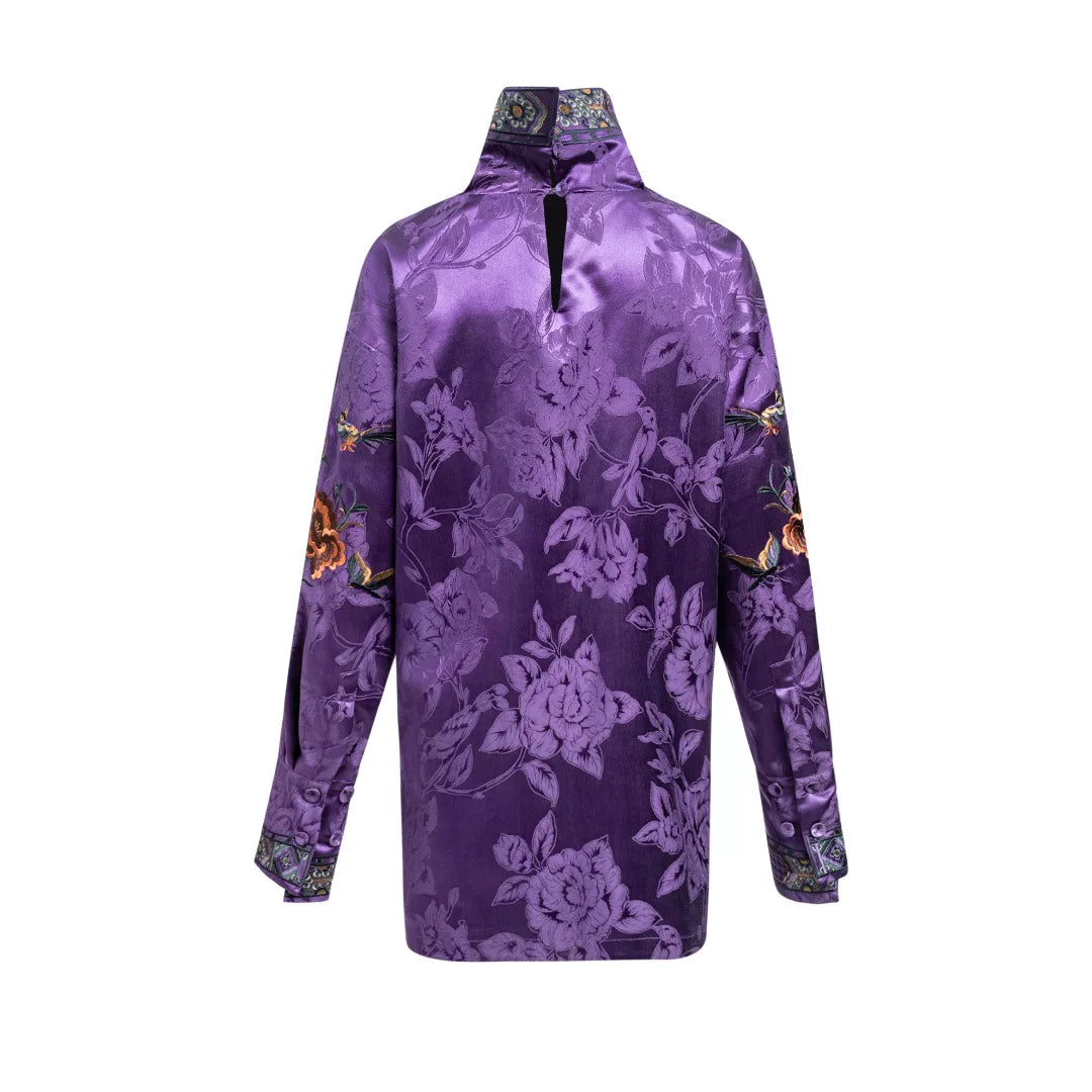 Luxury Imperial Violet Silk High-Neck Top-25ZCS6091