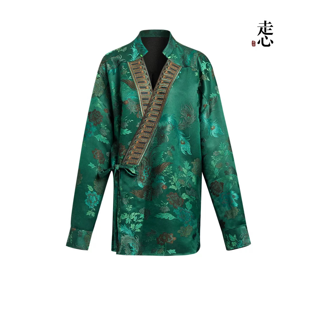 Luxury Emerald Song Brocade Wrap Jacket-25Y09201