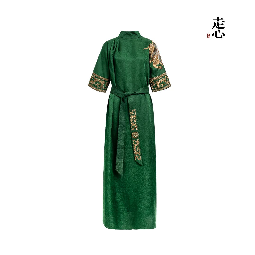 Luxury Emerald Brocade Silk Maxi Dress-25ZW66F