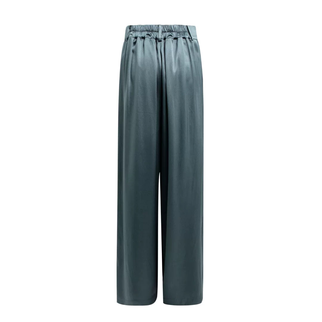 Luxury Celadon Silk Peony Wide-Leg Pants- 26ZKZ6708
