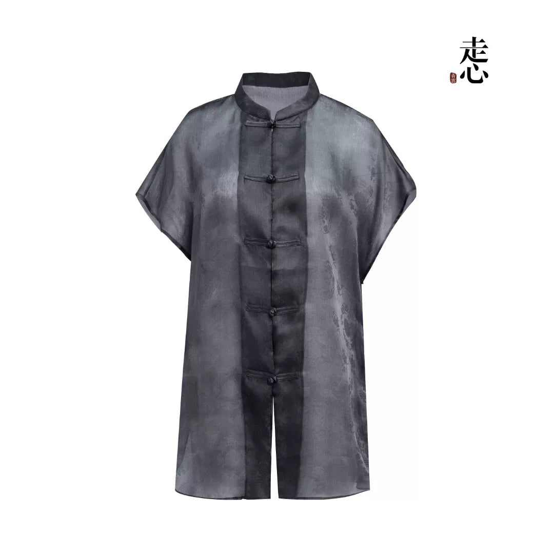 Luxury Silk Organza Mandarin Blouse Top- 26Z2Y218259