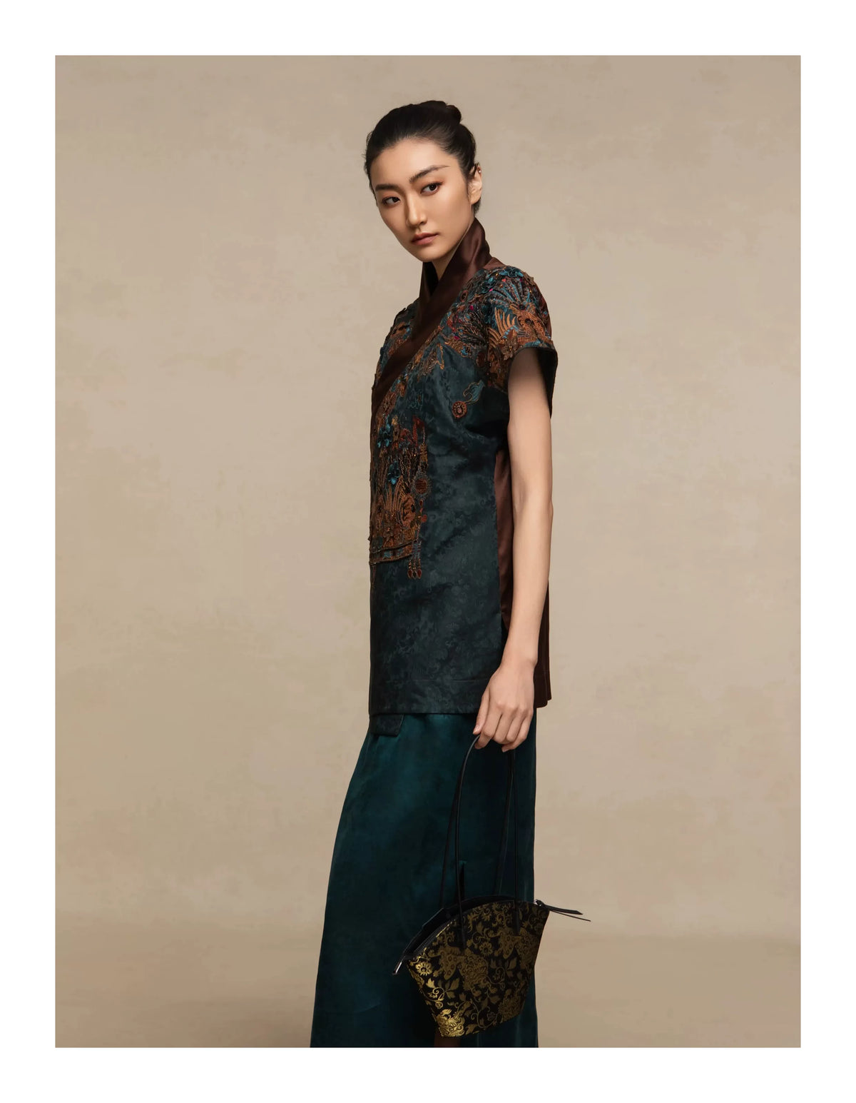 Luxury Peacock Silk Phoenix Coronet Vest-25ZMJ5908