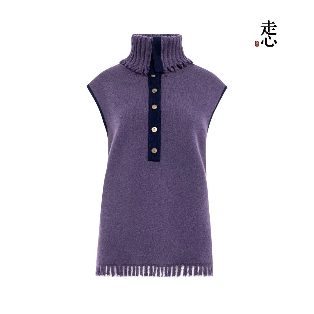 Luxury 410g Purple Cashmere Turtleneck Vest-26ZX2617