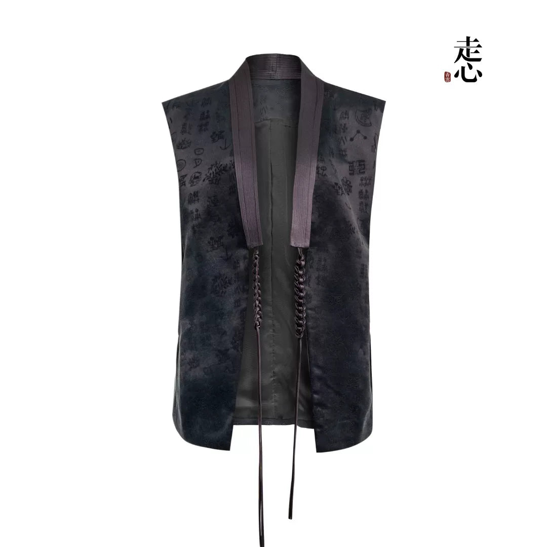 Luxury Black Twelve Ornaments Silk Vest-26Z2Y218769