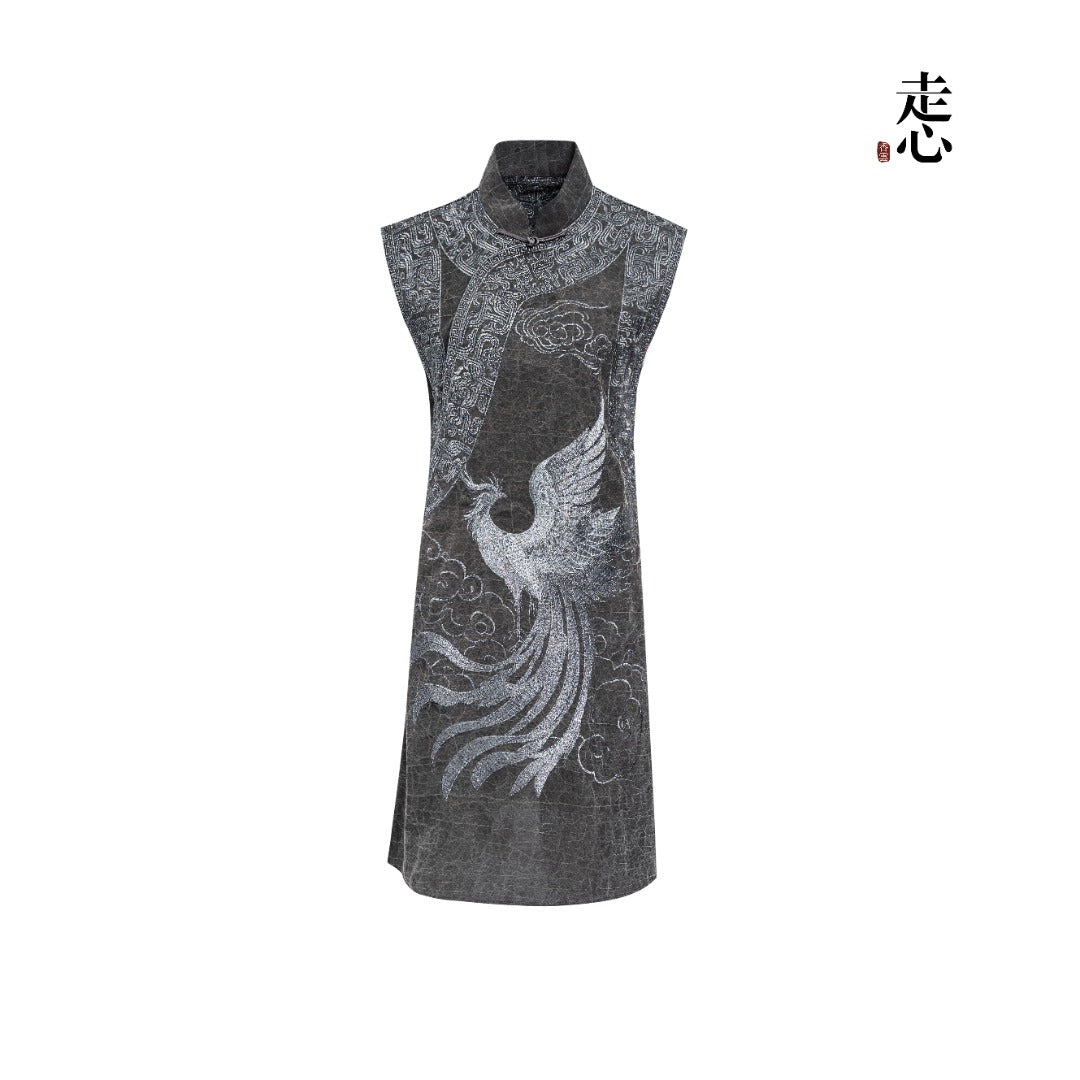 Heritage Xiangyun Silk Cheongsam Dress – Phoenix Silver Embroidery & Crackle Pattern | Zouxin Silk