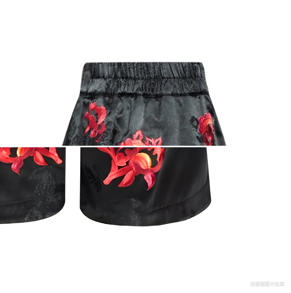 Luxury Crimson Peony Heavy Silk Skirt Pants-25ZKZ6112