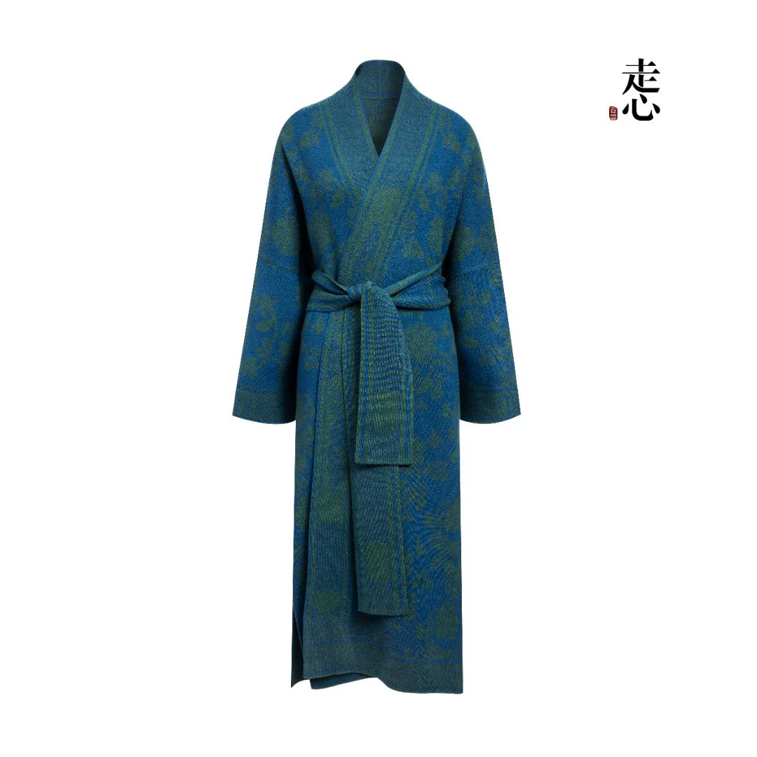 Luxury 1175g Red Lotus Cashmere Robe Coat-25ZX2525-1
